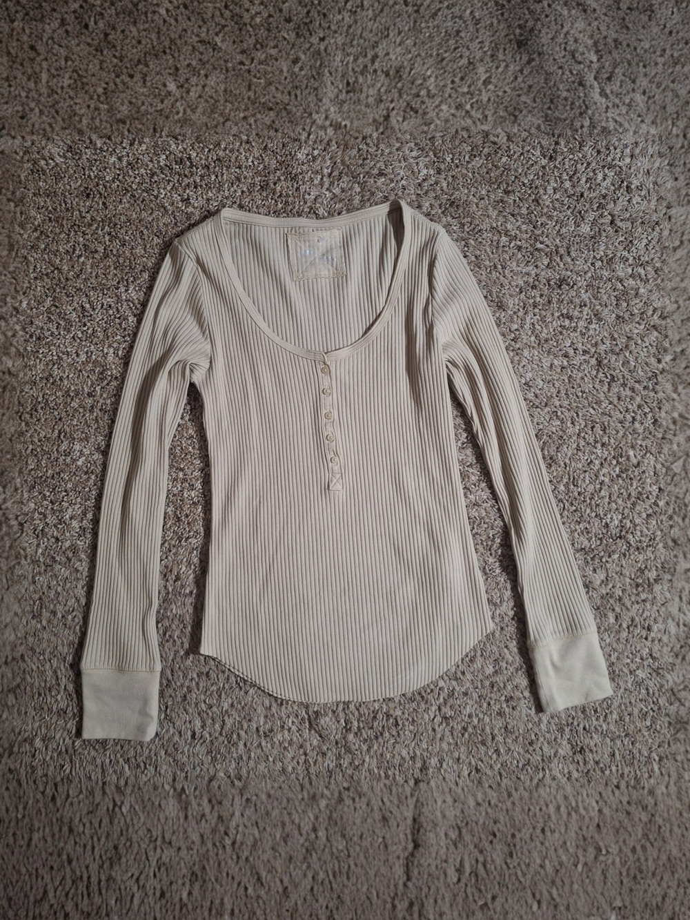 Aerie Ribbed Henley Long Sleeve Top Beige Tan Y2K Bella Swan Style - Size M